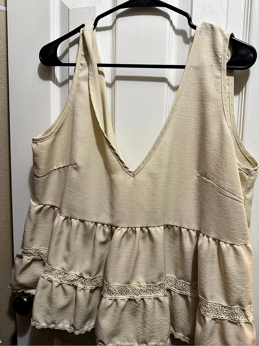 Cream Tiered Lace Trim Tank Top